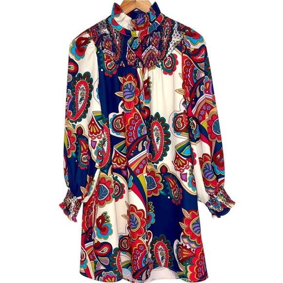 Crosby by Mollie Burch Gorgeous Long Sleeve Paisley Print Mini Dress HTF Small - Picture 1 of 16